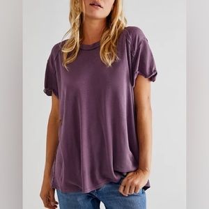 NWT Free People Care Free linen blend “MULLED MAUVE” tee shirt — size XS